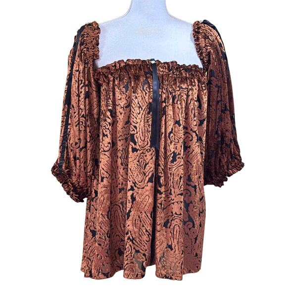 Burnout velvet top, black/brown, Renaissance, ethereal, mystical, romantic - Picture 1 of 7